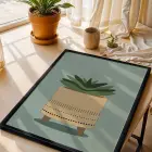 Minimal Sukulent Çizim Tablo Siyah Ahşap Çerçeveli Odası Duvar Dekoru Poster Obje Ev