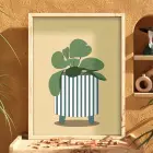 Çizgili Saksı Botanik Doğal Ahşap Çerçeveli Tablo Bohem Duvar Dekoru Poster Obje Ev