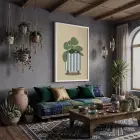 Çizgili Saksı Botanik Beyaz Ahşap Çerçeveli Tablo Bohem Sanat İç Mekan Yatak Koridor
