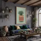 Minimalist Saksı İlüstrasyonu Doğal Ahşap Çerçeveli Tablo Salon Oturma Odası Duvar Dekoru Poster