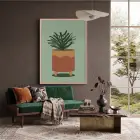 Minimalist Saksı İlüstrasyonu Doğal Ahşap Çerçeveli Tablo Salon Oturma Odası Duvar Dekoru Poster