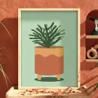 Minimalist Saksı İlüstrasyonu Doğal Ahşap Çerçeveli Tablo Salon Oturma Odası Duvar Dekoru Poster