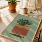 Minimalist Saksı İlüstrasyonu Doğal Ahşap Çerçeveli Tablo Salon Oturma Odası Duvar Dekoru Poster
