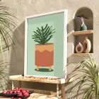 Minimalist Saksı İlüstrasyonu Beyaz Ahşap Çerçeveli Tablo Yatak Koridor Ofis Kanvas Görünümlü Salon