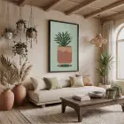 Minimalist Saksı İlüstrasyonu Siyah Ahşap Çerçeveli Tablo Salon Oturma Odası Duvar Dekoru Poster
