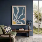 Mavi Organik Soyut Sanat Doğal Ahşap Çerçeveli Tablo Salon Oturma Odası Duvar Dekoru