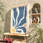 Mavi Organik Soyut Sanat Doğal Ahşap Çerçeveli Tablo Salon Oturma Odası Duvar Dekoru