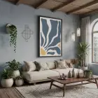 Mavi Organik Soyut Sanat Siyah Ahşap Çerçeveli Tablo Odası Duvar Dekoru Poster Obje