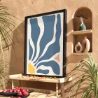 Mavi Organik Soyut Sanat Siyah Ahşap Çerçeveli Tablo Odası Duvar Dekoru Poster Obje