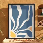 Mavi Organik Soyut Sanat Siyah Ahşap Çerçeveli Tablo Odası Duvar Dekoru Poster Obje