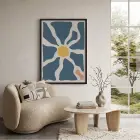 Soyut Mavi Güneş Siyah Ahşap Çerçeveli Tablo Salon Oturma Odası Duvar Dekoru Poster
