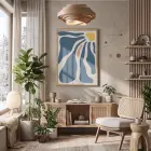 Akışkan Mavi Organik Soyut Doğal Ahşap Çerçeveli Tablo Ev Aksesuarları Modern Sanat İç