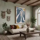 Akışkan Mavi Organik Soyut Doğal Ahşap Çerçeveli Tablo Ev Aksesuarları Modern Sanat İç