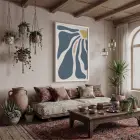 Akışkan Mavi Organik Soyut Beyaz Ahşap Çerçeveli Tablo Poster Dekoratif Obje Ev Aksesuarları