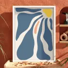 Akışkan Mavi Organik Soyut Beyaz Ahşap Çerçeveli Tablo Poster Dekoratif Obje Ev Aksesuarları