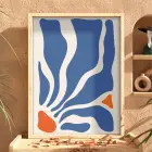 Mavi Akışkan Soyut Doğal Ahşap Çerçeveli Tablo Duvar Dekoru Poster Obje Ev Aksesuarları