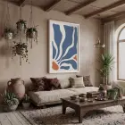 Mavi Akışkan Soyut Beyaz Ahşap Çerçeveli Tablo Dekoru Poster Obje Ev Aksesuarları Modern