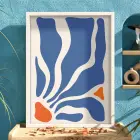 Mavi Akışkan Soyut Beyaz Ahşap Çerçeveli Tablo Dekoru Poster Obje Ev Aksesuarları Modern