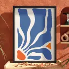 Mavi Akışkan Soyut Siyah Ahşap Çerçeveli Tablo Odası Duvar Dekoru Poster Obje Ev