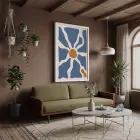 Turuncu Göbekli Mavi Çiçek Beyaz Ahşap Çerçeveli Tablo Bohem Dekoratif Obje Ev Aksesuarları