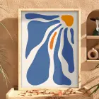 Akışkan Mavi Turuncu Soyut Doğal Ahşap Çerçeveli Tablo Duvar Dekoru Poster Obje Ev