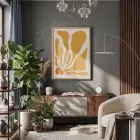 Hardal Sarısı Akışkan Formlar Doğal Ahşap Çerçeveli Tablo Ev Aksesuarları Modern Sanat İç