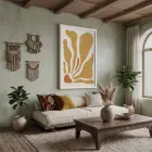 Hardal Sarısı Akışkan Formlar Beyaz Ahşap Çerçeveli Tablo Dekoru Poster Obje Ev Aksesuarları
