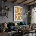 Organik Turuncu Desen Beyaz Ahşap Çerçeveli Tablo Poster Dekoratif Obje Ev Aksesuarları Modern
