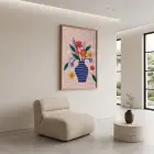 Renkli Vazo Çiçekleri Doğal Ahşap Çerçeveli Tablo Bohem Oturma Odası Duvar Dekoru Poster