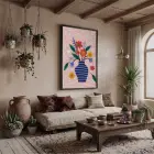 Renkli Vazo Çiçekleri Siyah Ahşap Çerçeveli Tablo Bohem Dekoratif Obje Ev Aksesuarları Modern
