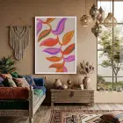 Dinamik Renkli Yaprak Soyutlama Beyaz Ahşap Çerçeveli Tablo Oturma Odası Duvar Dekoru Poster