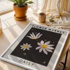 Çiçek Pazarı Papatya Beyaz Ahşap Çerçeveli Tablo Bohem Salon Oturma Odası Duvar Dekoru