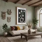 Minimalist Papatya Vazosu Doğal Ahşap Çerçeveli Tablo Ofis Kanvas Görünümlü Salon Oturma Odası