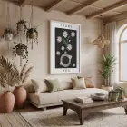 Minimalist Papatya Vazosu Beyaz Ahşap Çerçeveli Tablo Koridor Ofis Kanvas Görünümlü Salon Oturma