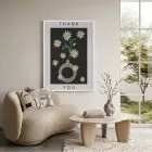 Minimalist Papatya Vazosu Beyaz Ahşap Çerçeveli Tablo Koridor Ofis Kanvas Görünümlü Salon Oturma