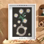 Minimalist Papatya Vazosu Beyaz Ahşap Çerçeveli Tablo Koridor Ofis Kanvas Görünümlü Salon Oturma