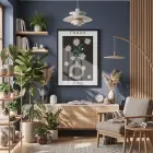 Minimalist Papatya Vazosu Siyah Ahşap Çerçeveli Tablo Kanvas Görünümlü Salon Oturma Odası Duvar