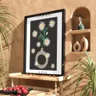 Minimalist Papatya Vazosu Siyah Ahşap Çerçeveli Tablo Kanvas Görünümlü Salon Oturma Odası Duvar