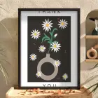 Minimalist Papatya Vazosu Siyah Ahşap Çerçeveli Tablo Kanvas Görünümlü Salon Oturma Odası Duvar