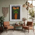 Turuncu Vazolu Çiçekler Beyaz Ahşap Çerçeveli Tablo Bohem Mekan Yatak Koridor Ofis Kanvas