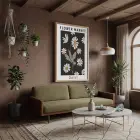 Minimalist Siyah Papatya Market Doğal Ahşap Çerçeveli Tablo Görünümlü Salon Oturma Odası Duvar