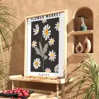 Minimalist Siyah Papatya Market Doğal Ahşap Çerçeveli Tablo Görünümlü Salon Oturma Odası Duvar
