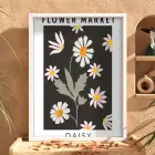 Minimalist Siyah Papatya Market Beyaz Ahşap Çerçeveli Tablo Ofis Kanvas Görünümlü Salon Oturma