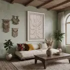 Bej Tonları Yaprak Sanatı Beyaz Ahşap Çerçeveli Tablo Salon Oturma Odası Duvar Dekoru