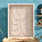 Bej Tonları Yaprak Sanatı Beyaz Ahşap Çerçeveli Tablo Salon Oturma Odası Duvar Dekoru