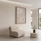 Organik Bej Çiçek Kompozisyonu Doğal Ahşap Çerçeveli Tablo Bohem Oturma Odası Duvar Dekoru