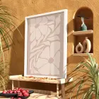 Organik Bej Çiçek Kompozisyonu Beyaz Ahşap Çerçeveli Tablo Bohem Dekoratif Obje Ev Aksesuarları