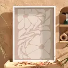 Organik Bej Çiçek Kompozisyonu Beyaz Ahşap Çerçeveli Tablo Bohem Dekoratif Obje Ev Aksesuarları