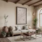 Organik Bej Çiçek Kompozisyonu Siyah Ahşap Çerçeveli Tablo Bohem Modern Sanat İç Mekan