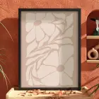 Organik Bej Çiçek Kompozisyonu Siyah Ahşap Çerçeveli Tablo Bohem Modern Sanat İç Mekan